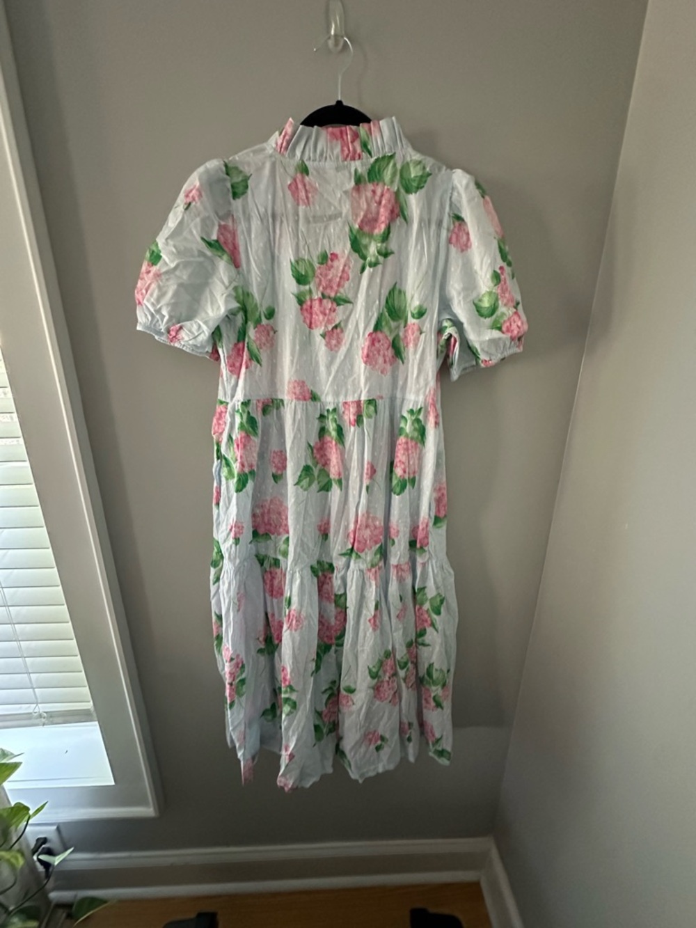 Crown and Ivy 100% cotton Light Blue Floral Midi Dress with Pink Hydrangeas - Picture 5 of 5